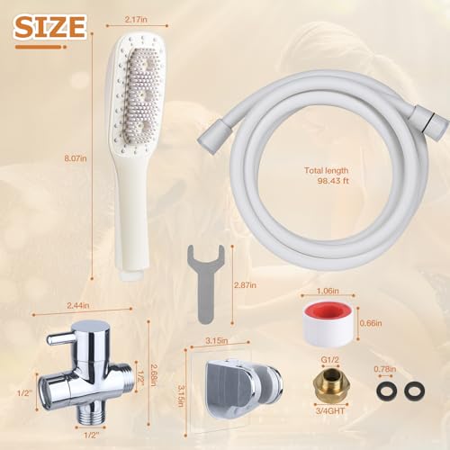Jamini Dog Shower Attachment, Handheld High-Pressure Sprayer with Brush for Fast and Easy Indoor/Outdoor Dog Bathing, 4 Modes, 8.2ft Hose, G1/2" Brass Shower Diverter