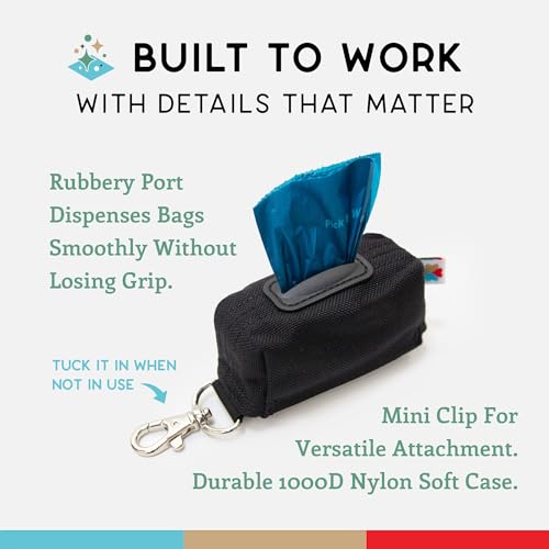 Dog Poop Bag Holder for Leashes, Cat Waste Bag Dispenser, 1000D Nylon, Attach to Cat Leash, Poop Bag Dispenser, Fits Standard Dog Poop Bags - Wildebeest (Black) - color: Black
