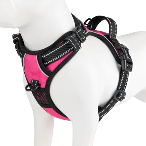 PHOEPET No Pull Dog Harnesses for Small Puppies Reflective Adjustable Front Clip Vest with 2 Metal Leash Attachment Hooks Soft Handle(S, Pink) - color: Pink, size: Small