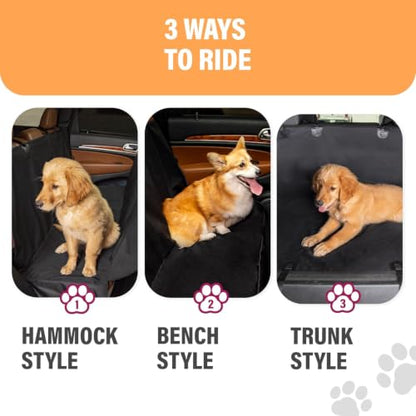 Active Pets Waterproof Hammock Standard Car Seat Cover, Fits Sedans Hatchbacks Crossovers Coupes Compact Vehicles, Secure Convertible Travel Bed Protects Backseat Cargo from Dogs, Black w/Black Trim - color: Black, size: Standard