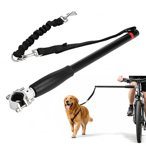 Dog Bike Leash with 16.7 in Steel Pole, Black Pet Bike Attachment with Shock Absorbing Bungee, 360 Degree No Tangle Running Dog Leash for Cycling, Jogging, Outdoor Exercise