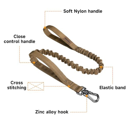 EXCELLENT ELITE SPANKER Military Bungee Dog Leash Elastic Leads Rope with 2 Padded Control Handle for Medium and Small Dogs (Coyote Brown) - color: Coyote Brown