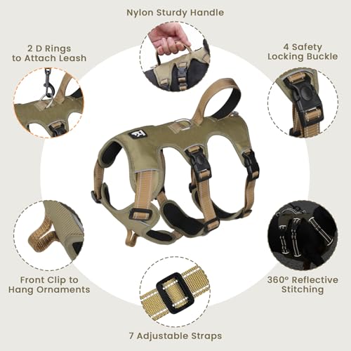 Escape Proof Dog Harness and Leash Set,Soft Padded Full Body Pet Harness, No Pull Reflective Adjustable Dog Vest with Handle, Easy Control Dog Harness for Medium Large Dogs Training Walking Running - color: Khaki, size: M
