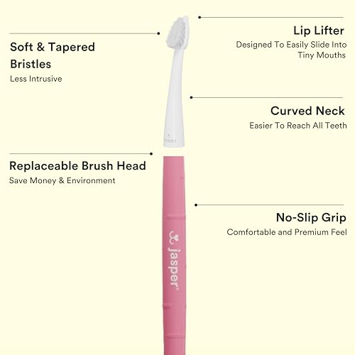 Jasper Microbrush Vet Approved Cat Toothbrush, Soft-Bristled Toothbrush Kit for Felines & Small Dogs, Non-Slip Handle with 2 Replaceable Tooth Brush Heads, Use with Cat Toothpaste, 2-Pack, Rose Pink - color: Rose Pink 2 Pack