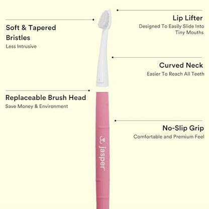Jasper Microbrush Vet Approved Cat Toothbrush, Soft-Bristled Toothbrush Kit for Felines & Small Dogs, Non-Slip Handle with 2 Replaceable Tooth Brush Heads, Use with Cat Toothpaste, 2-Pack, Rose Pink - color: Rose Pink 2 Pack
