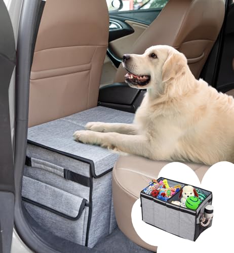 Back Seat Extender for Dogs up to 120LBS, Car Seat with Pocket, Portable Dog Back Seat Extender for Road Trip, Car Organizer Gap Filler Keep Dog from Falling into The Foot Space - color: Grey