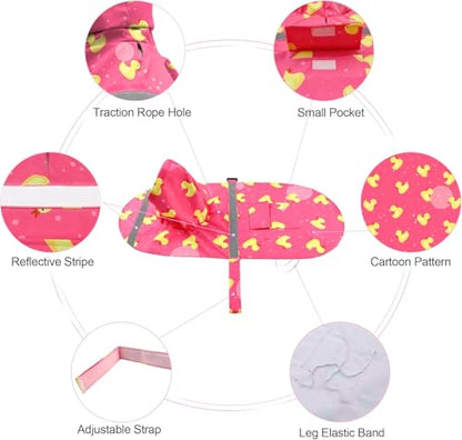 Large Dog Duck Pattern Raincoat Adjustable Pet Water Proof Clothes Lightweight Rain Jacket Poncho Hoodies with Strip Reflective (Peach, 2XL) - color: Peach, size: 2XL