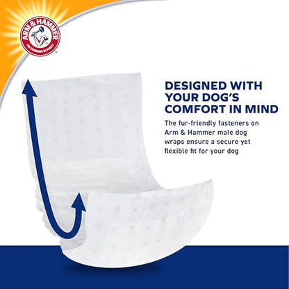 Arm & Hammer Large Male Dog Wraps, Disposable Belly Band Diapers with Baking Soda Odor Control, Super Absorbent Leak Resistant Design for Marking and Incontinence, 18-27 Inch Waist, 12 Count - size: Large