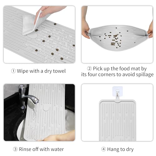 Ptlom Pet Placemat for Dog and Cat, Anti-Slip Waterproof Dogs Feeding Mat Prevent Food and Water Overflow, Bowl Mats Suitable for Medium and Small Pets, Light Gray, Silicone - color: Light Grey