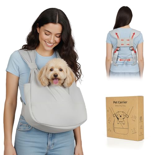 Dog Sling Carrier for Small Dogs with Bottom Support, Adjustable Pet Front Dog Carrier-Padded Strap Reducing Back Neck Pain, Anti-Anxiety Backpack for Travel Hiking Camping, Hands Free (Grey,S) - color: Grey, size: Small