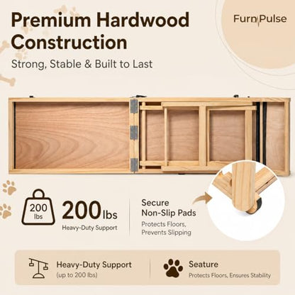 Extra Large Dog Ramp 63‘’L for High Bed, Couch & SUV – 200 Lb Heavy Duty Solid Wood Pet Ramp, 6 Adjustable Height – Portable Stable Non-Slip Steps for Medium to XL Dogs - color: 63"l Large