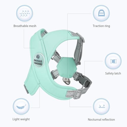 Patas Lague Dog Harness with Leash Set Adjustable Soft Padded Step-in Dog Vest No Choke No Pull Reflective for Small Medium Pets with Poop Bags and Dispenser, Solid and No-chew, Green S - color: Green, size: S (Neck 18.1-21.2'' Chest 21.2-25.2'')