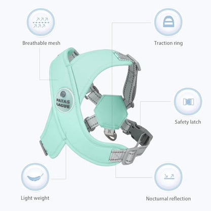 Patas Lague Dog Harness with Leash Set Adjustable Soft Padded Step-in Dog Vest No Choke No Pull Reflective for Small Medium Pets with Poop Bags and Dispenser, Solid and No-chew, Green S - color: Green, size: S (Neck 18.1-21.2'' Chest 21.2-25.2'')