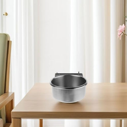 KALLORY Wall Mounted Dog Bowl Raised Pet Feeder Stainless Steel Hanging Water Dish for Dogs and Puppies Comfortable Feeding Station with Dual Screws 14cm