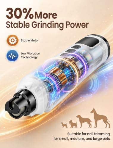 Dog Nail Grinder, Quiet 6-Speed Electric Pet Nail Trimmer with Upgraded Motor, 2 LED Lights, LCD Display, Type-C Charging, 1200mAh Battery, 3 Diamond Grinding Wheels for Dogs and Cats