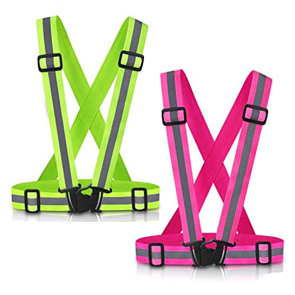 Reflective Vest Running Gear, 2Pack High Visible Safety VES for Cycling Jogging Running Walking, Adjustable for Men Women - color: Green+Pink