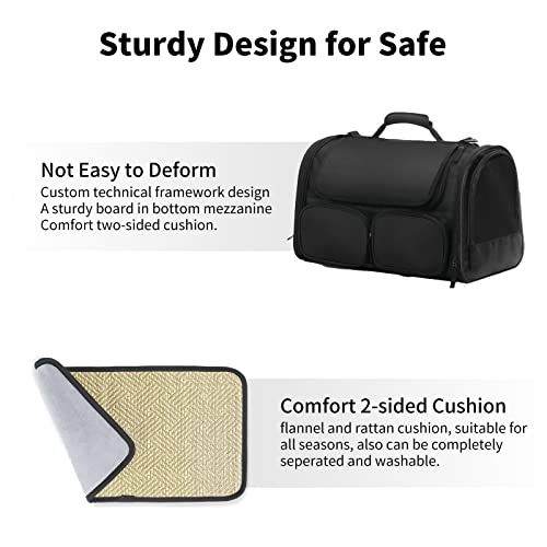 FUKUMARU Cat Carrier, 4 Mesh Windows Small Dog Carrier, 4 Storage Pockets Cat Travel Bag, Under 15 lb Airline Approved Pet Carrier, Rollable Cover for Nervous Cats, Black - color: Black
