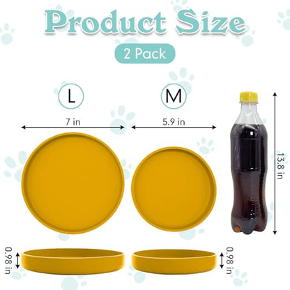 Silicone Cat Food Bowls Shallow Cat Dishes 5.9in Wide Pet Plates Set of 2 Small Flat Dog Saucer Bowl Cute Whisker Fatigue Kitten Feeding Dish for Dry Food & Wet Food (Round Yellow) - color: Yellow, size: M: 5.9 inches - without Suction Cup