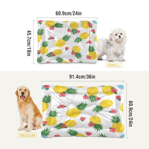 Pineapple Pattern Pet Bed Mat for Dogs and Cats, Soft Washable Crate Pad with Non-Slip Bottom, Cozy Bed Cushion for Small Medium Large Pets, 18x24 Inch - size: Small