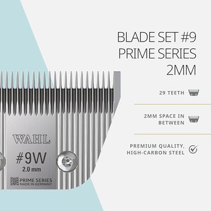 Wahl Pro Animal Wide Prime Series Blades - Professional Fine Tooth Pet Clipper for Horse, Cat & Dog Grooming - Made from High-Carbon Steel - #9W, 2.0mm - size: #9W