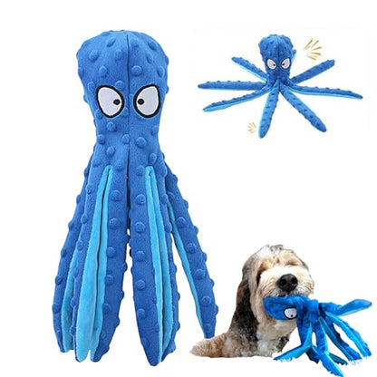 Octopus Dog Toy, No Stuffing Plush Squeaky Crinkle Toy to Keep Dogs Busy, Interactive Chew Toy for Puppies Small Medium Large Dogs, Blue, Tail Town - color: Blue