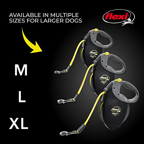 FLEXI Giant Tape Retractable Dog Leash for Extra Large Dogs 110 lbs.+ – 26 ft., Black Neon | Tangle Free Pet Walking Leash with One-Handed Brake, Pause, Lock | German Quality Product - size: Extra Large - 26 ft