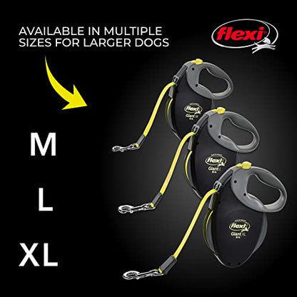FLEXI Giant Tape Retractable Dog Leash for Extra Large Dogs 110 lbs.+ – 26 ft., Black Neon | Tangle Free Pet Walking Leash with One-Handed Brake, Pause, Lock | German Quality Product - size: Extra Large - 26 ft