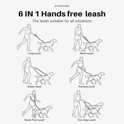 Heavy-Duty Tactical Dog Leash for Medium & Large Dogs, 6-in-1 Hands-Free Lead for Training, 4-7.5FT Adjustable Waist Belt for Walking (Midnight Purple) - color: Midnight Purple