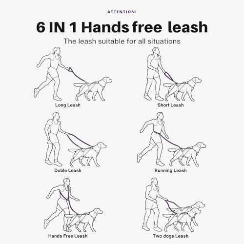 Heavy-Duty Tactical Dog Leash for Medium & Large Dogs, 6-in-1 Hands-Free Lead for Training, 4-7.5FT Adjustable Waist Belt for Walking (Moss Green) - color: Moss Green
