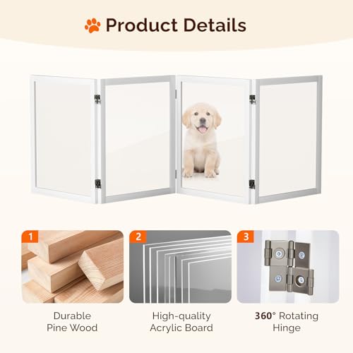 VINGLI Clear Acrylic Freestanding Dog Gate, Transparent Pet Fence with Solid Hardwood and Plastic Board, Pet Gates for Christmas Tree Stairs and Doorways (4 Panels) - size: 4 Panels