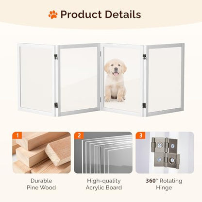 VINGLI Clear Acrylic Freestanding Dog Gate, Transparent Pet Fence with Solid Hardwood and Plastic Board, Pet Gates for Christmas Tree Stairs and Doorways (4 Panels) - size: 4 Panels