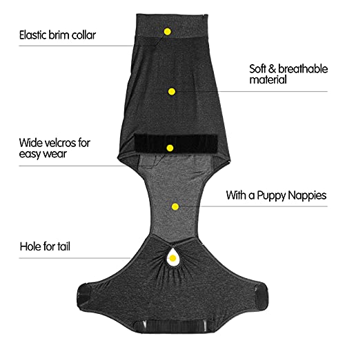 HEYWEAN Full Body Dog Diaper with a Puppy Nappies Physiological Dog Surgery Recovery Suit for Male Female Dogs - color: Classic Black, size: Large