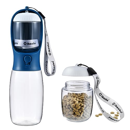 Cibaabo Dog Water Bottle with Food Container, Travel Puppy Water Bowl, Portable Pet Dispenser, Dog Stuff Accessories Items, Puppy Essentials Necessities for Yorkie Chihuahua Cat Walking and Hiking - color: #03 Dark Blue, size: 19oz