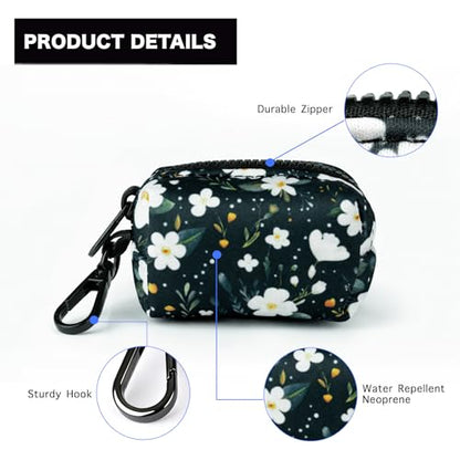 Petmolico Dog Poop Bag Holder Leash Attachment, Dog Waste Bag Dispenser Zippered Pouch, Fits Any Dog Leash, Includes Free Roll of Dog Bags, Poop Bag Dispenser - 2 Packs, Mixed Cyan&Flower - color: Cyan&Flower
