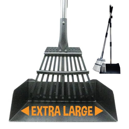 Bodhi Dog Pooper Scooper for Large Dogs - Heavy Duty Metal Poop Scoop w/Long Handle Tray & Rake - Dog Poop Scooper for Yard, Grass, Street, Gravel & Outdoor Areas - Pet Waste Cleanup Tool - size: Extra Large