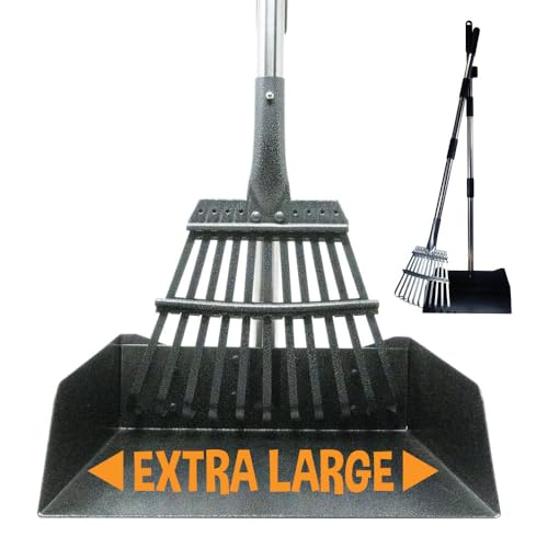 Bodhi Dog Pooper Scooper for Large Dogs - Heavy Duty Metal Poop Scoop w/Long Handle Tray & Rake - Dog Poop Scooper for Yard, Grass, Street, Gravel & Outdoor Areas - Pet Waste Cleanup Tool - size: Extra Large