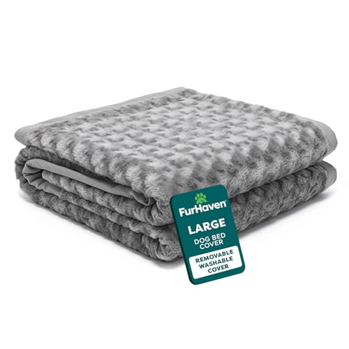 Furhaven Replacement Dog Bed Cover Ultra Plush Faux Fur & Suede Mattress, Machine Washable - Gray, Large - color: Gray, size: Large (Pack of 1)