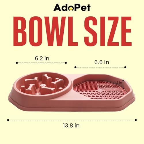 Slow Feeder Dog Bowl with Silicone Lick Mat, Non-Slip Dual Feeding Station for Dogs, Slow Eating Bowl to Help Reduce Fast Eating, Removable Lick Pad (Red) - color: Red