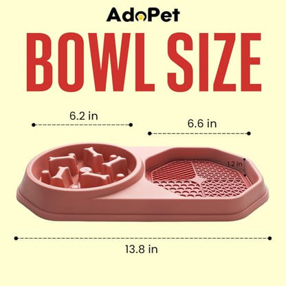 Slow Feeder Dog Bowl with Silicone Lick Mat, Non-Slip Dual Feeding Station for Dogs, Slow Eating Bowl to Help Reduce Fast Eating, Removable Lick Pad (Red) - color: Red