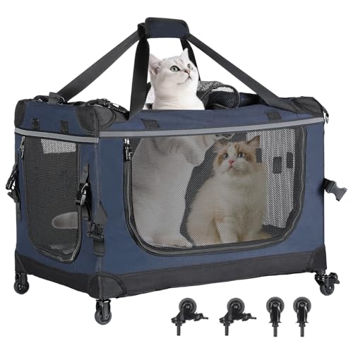 PEGIC 24-inch Rolling Extra Large Cat Carrier with Wheels | Spacious Travel Solution for Large Cats & Two Kittens, Reinforced Non-Sagging Base, For Car Rides & Vet Visits