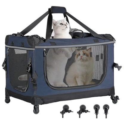 PEGIC 24-inch Rolling Extra Large Cat Carrier with Wheels | Spacious Travel Solution for Large Cats & Two Kittens, Reinforced Non-Sagging Base, For Car Rides & Vet Visits