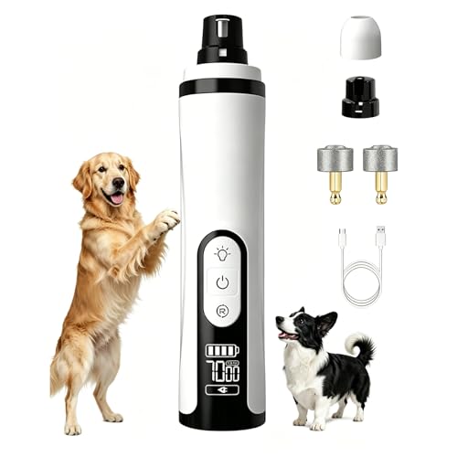Silent Pet Nail Grinder Pro Dog and Cat Nail Trimmer with LED Light 3-Speed Low Noise Electric Pet Nail Trimmer Painless Paw Grooming Tool for Small Medium Large Dogs Cats, with 2 X Replacement Heads