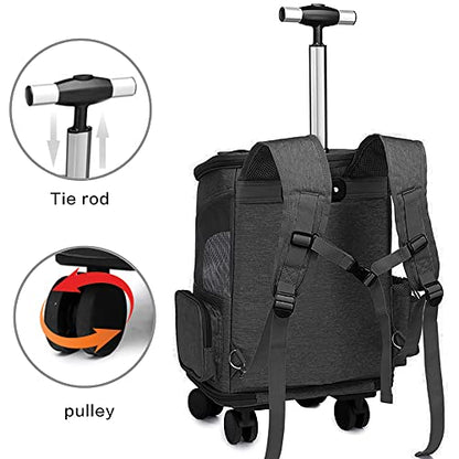 Wheeled Pet Carrier Backpack Pet Stroller, Travel Carrier, Car Seat for Small Dogs Cats Puppies, Comfort Cat Backpack Removable Rolling Wheels – Mesh Ventilation Windows (Black) - color: Standard Black