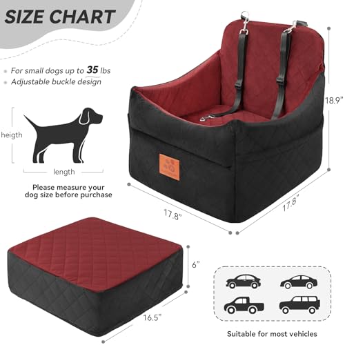 GL GLENSLAVE Dog Car Seat for Small/Medium Dogs, Dog Booster Car Seats with Thick Cushion for Dogs Under 35lbs, Detachable Washable Pet Carseat with Storage Pockets, 2 Safety Belts(Black/Red) - color: Black/Red