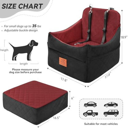 GL GLENSLAVE Dog Car Seat for Small/Medium Dogs, Dog Booster Car Seats with Thick Cushion for Dogs Under 35lbs, Detachable Washable Pet Carseat with Storage Pockets, 2 Safety Belts(Black/Red) - color: Black/Red