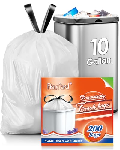 10 Gallon (fit 30-35 Liter) 200 Counts Drawstring Trash Bags, Medium Large Kitchen Garbage Bags Trash Can Liners for Home, Office, Light Residential Waste Outdoor Lawn Bags, White - style: 200-10 Gallon-White