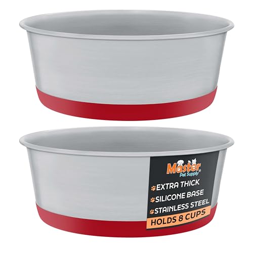 Master Pet Supply Stainless Steel Dog Bowls Set of 2 with Extra Thick Silicone Base - 4 Cup (32 oz) Crimson Red, Non-Slip, Dishwasher Safe Metal Bowls, Pet Dog Food Bowl for Dogs, Cats, Anti Rust - color: Crimson Red, size: 4 Cups (32 oz) 2 Pack