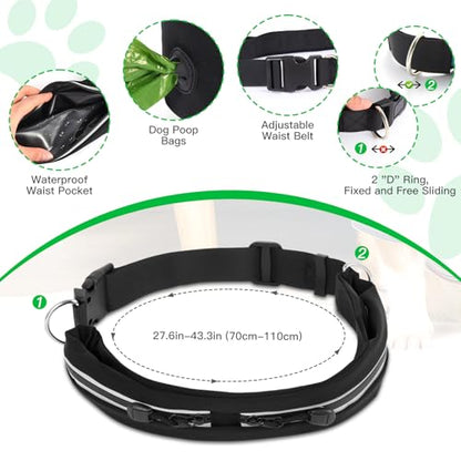 Caudblor Waist Leash for Medium Large Dog Walking, Bungee Hands Free Leash with Zipper Pouch, Around The Waist No Pull Running Dog Belt, Padded Handle Jogging No Hands Heavy Duty - color: Green