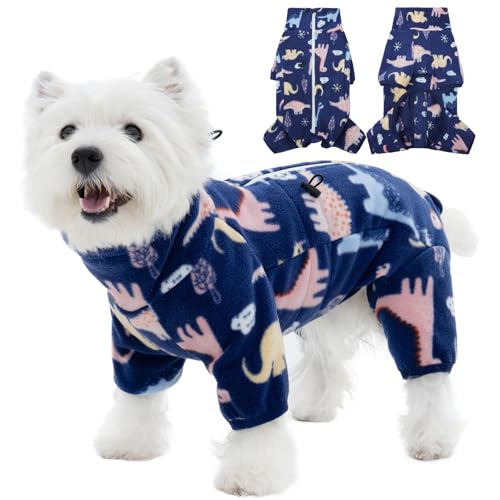 ROZKITCH Dog Winter Coat Soft Fleece Dog Pajamas, Pet Windproof Warm Cold Weather Jacket Vest with Reflective Zipper, Jumpsuit Apparel Outfit Clothes for Medium Dog Dinosaur S - color: BlueDinosaur, size: S