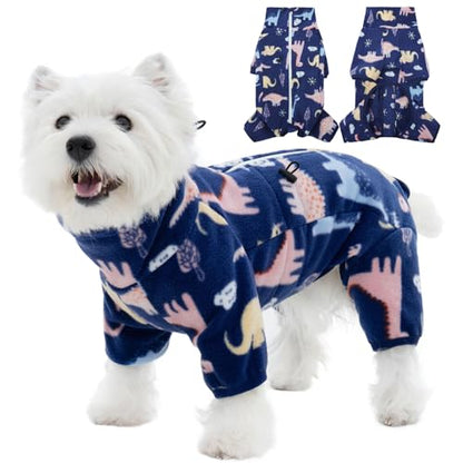 ROZKITCH Dog Winter Coat Soft Fleece Dog Pajamas, Pet Windproof Warm Cold Weather Jacket Vest with Reflective Zipper, Jumpsuit Apparel Outfit Clothes for Medium Dog Dinosaur S - color: BlueDinosaur, size: S
